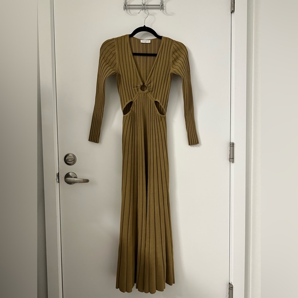 Sandro Bruna Ribbed Dress - Olive NWT